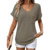2026 Women's V-neck Summer Waffle Pocket Short Sleeve T-shirt