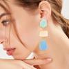 1 Pair Women Hanging Earrings Exaggerated Geometric Color Matching Smooth Bohemian Style Club Party Dangle Earrings Ear Jewelry