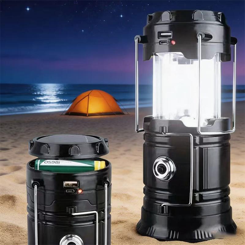 Portable LED Camping Lantern Waterproof Solar USB Rechargeable Flashlight Survival Kits for Indoor Outdoor Home Emergency Light