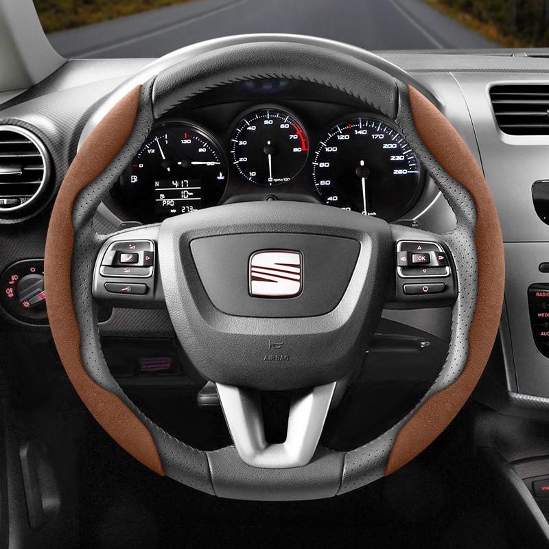 Npcr5 Suitable for Seat Anti-Slip Buckle Segmented Suede Steering Wheel Cover for Ibiza, Arona, Leon, Leon Sportstourer, Ateca and Other 