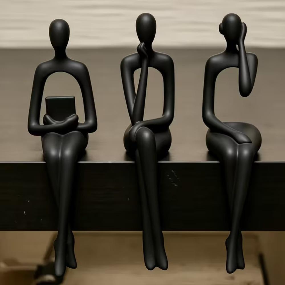 3Pcs Minimalist Thinking Figurine Edge Sitter Decor Hollow Reading Thinking Figurine Office Desk