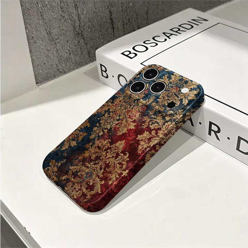 Heritage Rococo Damask Motif Art Graphic Film Aesthetic Protective Shockproof Bumper Case Cover For iPhone 14 15 16 Pro Max Plus