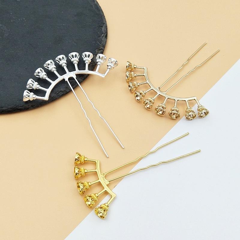 Beadable Alloy Arch Hair Pin Blanks Multiple Bead Mounts 3 Colors for DIY Hanfu Hair Accessories Making