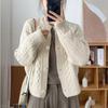 Korean Style Lazy Twist Knit Cardigan Short Round Neck Sweater Coat