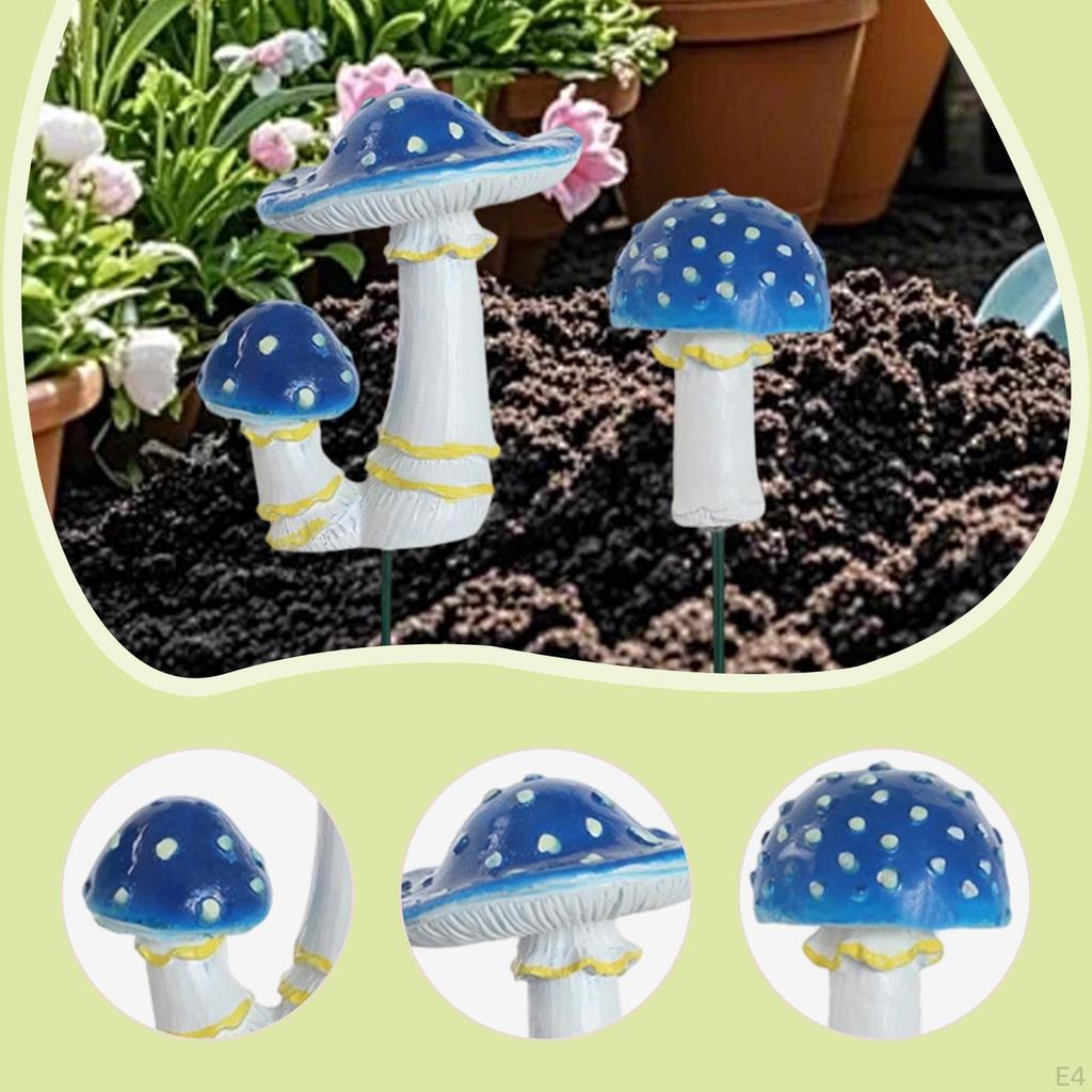 2 Decorative Mushroom-Shaped Garden Stakes for Flower Pots, Small Sculptures, Miniature Figures