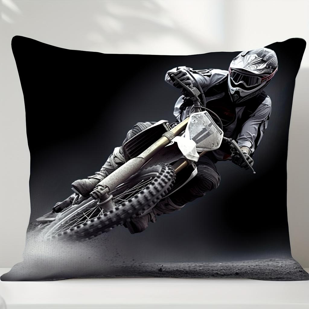 Extreme Sports Moto Biker Art Pillowcase Cushion Print 40x40cm Monochrome Dirt Bike Action Racing Throw Pillow Cover Decoration