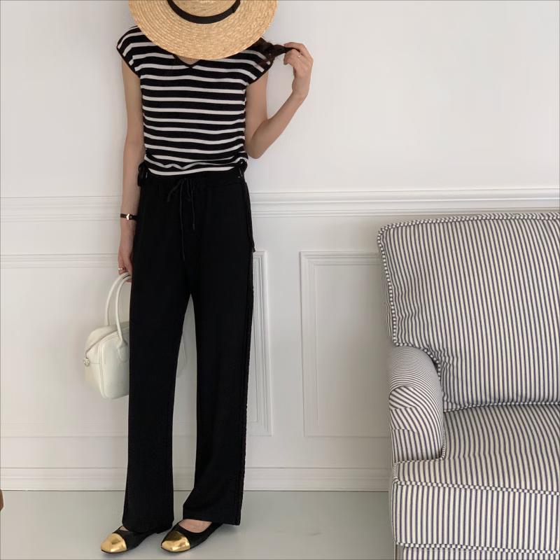 

VITABERRY Women s Loose Wide-Leg Pants with Woven Tape L