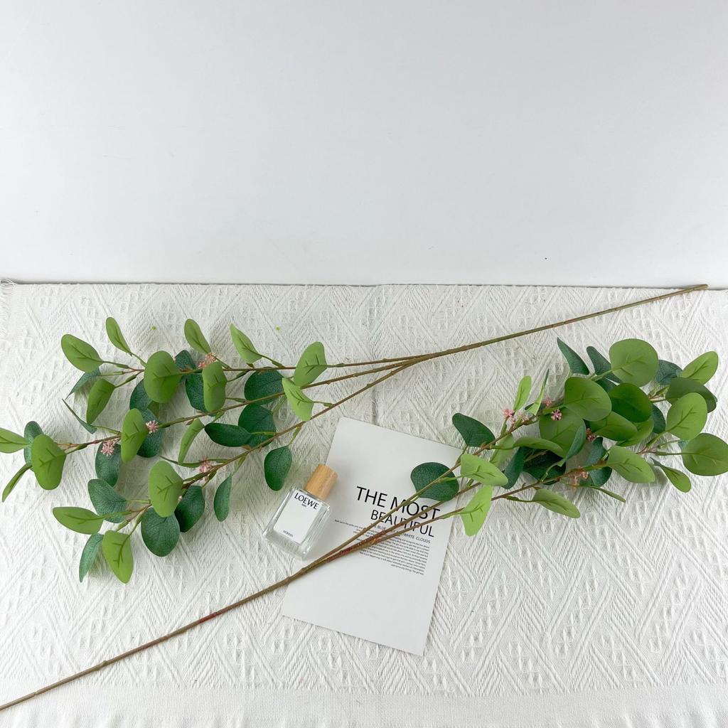 20pcs Direct Sales Simulation Green Plant Single Branch Silk Screen Printing 3 Forks 42 Mesh Eucalyptus Money Leaf Apple Leaf Home Outdoor Wear