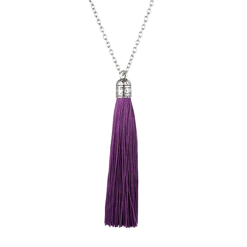 

Boho Tassel Pendants Necklaces For Women Ethnic Vintage Statement Fringe Bohemian Long Necklace Collier Chain Fashion Zircon темно-фіолетовий колір