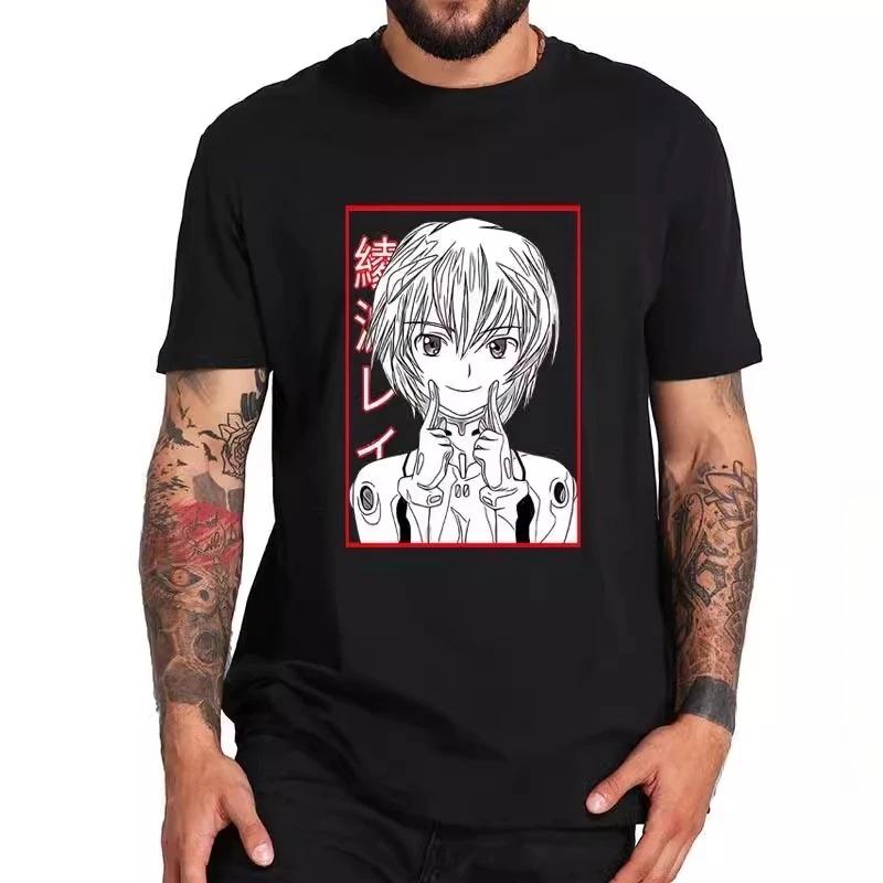 Neon Genesis Evangelion Rei Ayanami Line Art Anime Black T-Shirt Oversized Streetwear Pop Rock Concert Fan Merch T-Shirt 4XL