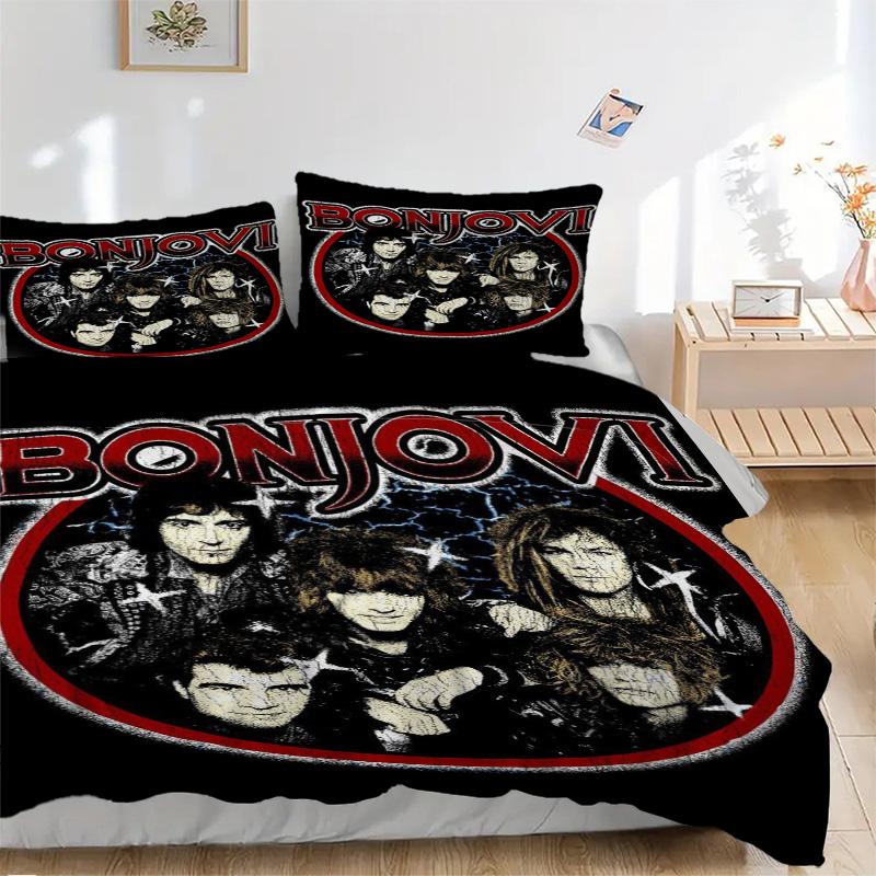 Bon Jovi Band Bedding 3 Piece Set HD Print Duvet Cover Pillowcases for Teens Adult Bedroom Decoration Christmas Gift