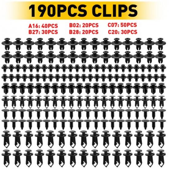190PCS Car Body Fastener Trim Clips Plastic Push Rivets Panel Fender Retainer US