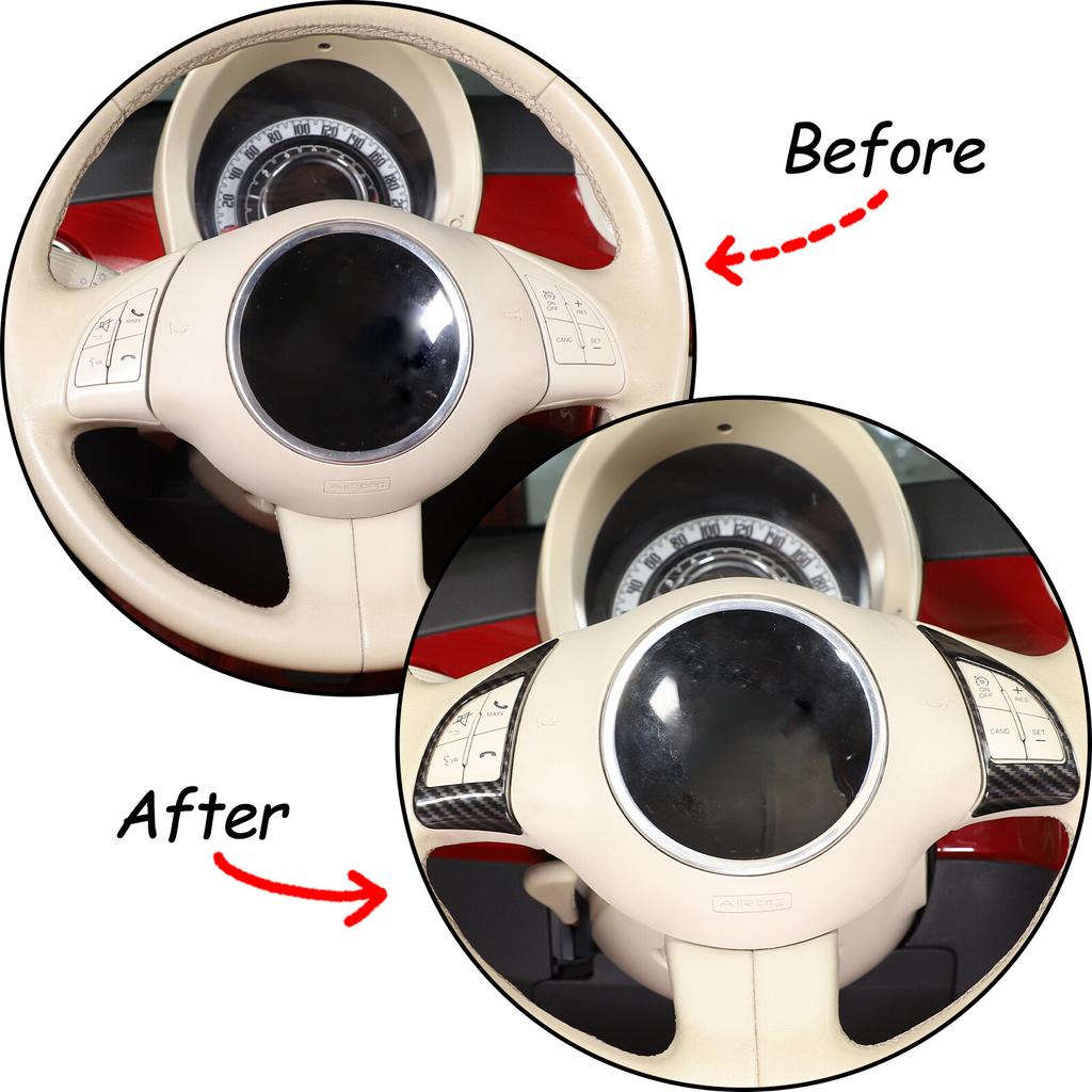 Carbon Fibre ABS Steering Wheel Button Trim Cover For Fiat 500 Abarth 595 10-15
