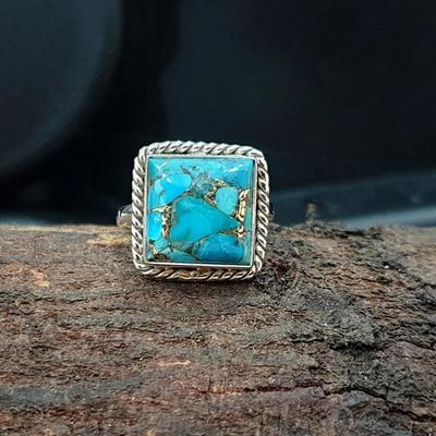 Natural Blue Copper Turquoise 925 Sterling Silver Ring Jewelry, Handmade Gift Ring Jewelry