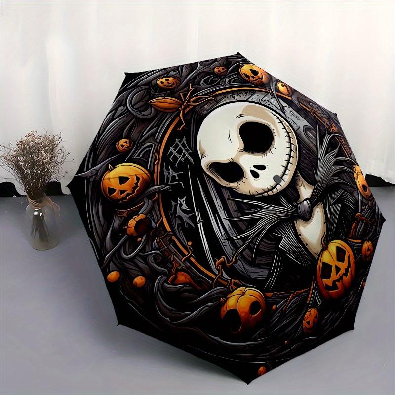 1 Auto Open Jack Skellington, Halloween Themed Colorful 8-rib Portable Umbrella for Men and Women, A Compact Commuting Companion Suitable Fo
