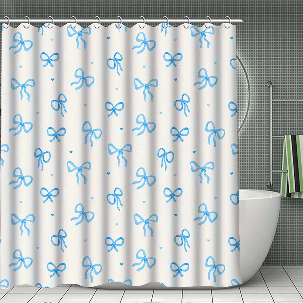 Blue Bowknot Curtains Shower Curtain Set For Bathroom Modern Bath Rug Decor For Bathroom Shower Curtains Multi-Size With 12Hooks