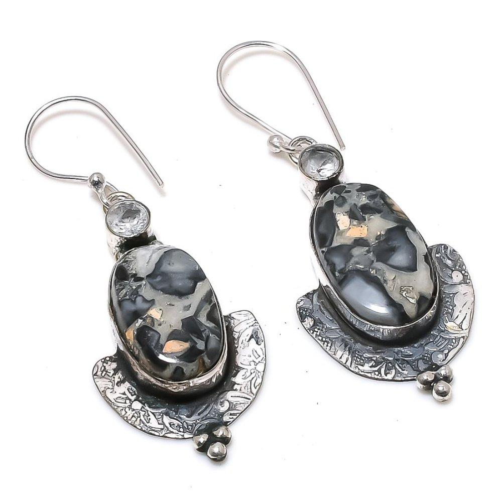 

Натуральная яшма малигано, белый топаз, серьги из стерлингового серебра 925 пробы, 2,25 дюйма, T0Y31