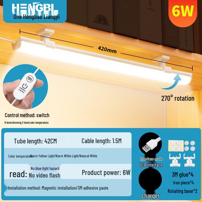 College Dorm LED Desk Lamp with Eye Protection & Magnetic USB