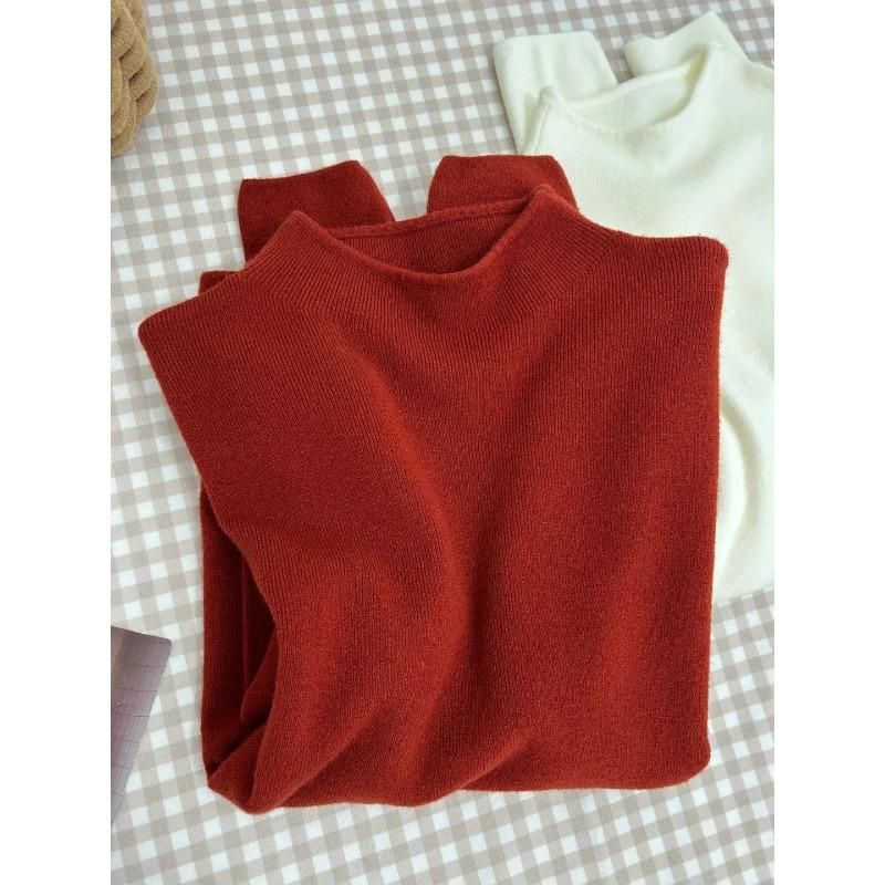 Tender yellow soft waxy semi-turtleneck knitted sweater women's autumn and winter stacked wear inner top versatile bottom long sleeve