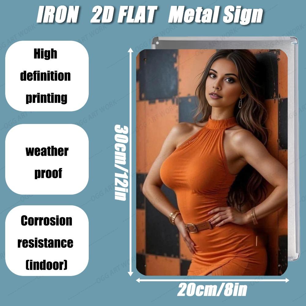 

D PC Vintage Metal Wall Art xin Retro Orange Dress Plaque for Home Party Xmas Gift 20x30cm（7.8x11.8inch）