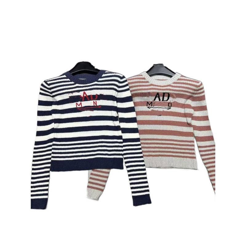 Pu Jia 2026 Spring Jacquard Stripe Round Neck Long Sleeve Slimming Knit Top