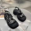 Women's Fashion Chunky Sandals Summer New Square Head Open Toe Metal Buckle Waterproof Platform Non-slip High Heels