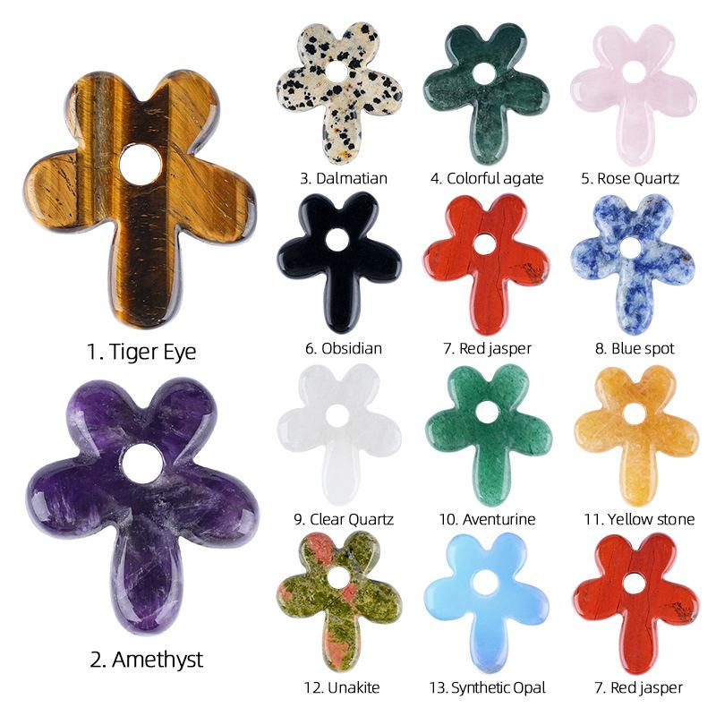 Natural Crystal Five Petal Flower Pendant Vintage DIY Necklace Sweater Chain Jewelry Finding