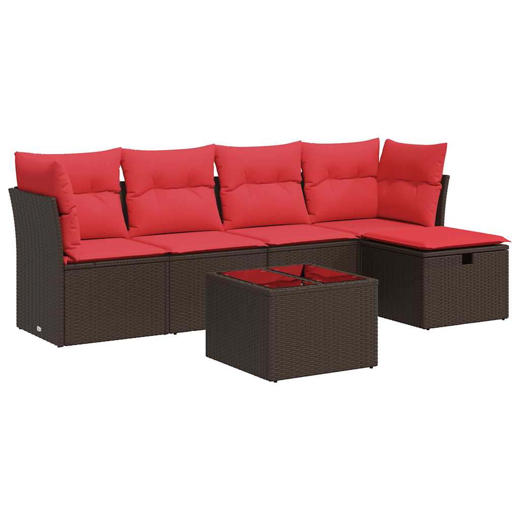 6 Piece Garden Sofa Set with Cushions Brown Poly Rattan