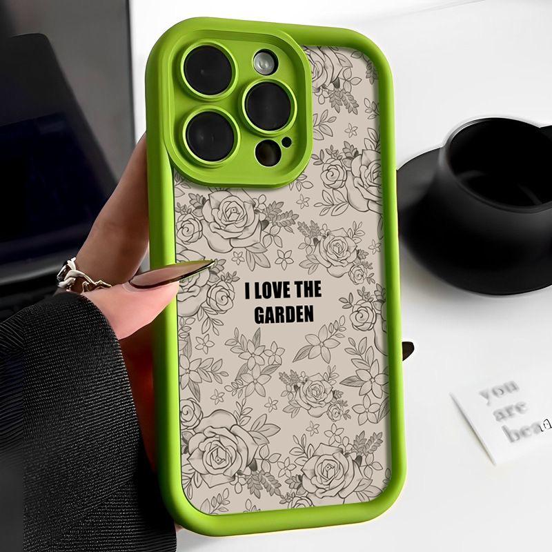 

Противоударный мягкий чехол из ТПУ для iPhone 16 15 Pro Max 14 Plus 13 Pro 12 11 Xs X Xr 8 7 Line Rose Pattern Candy Color Cover iPhone 16 Plus зелёный