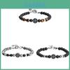 Stainless Steel Cross Mens Bracelet With Geometric Design And Volcanic Stones For Travel Gift