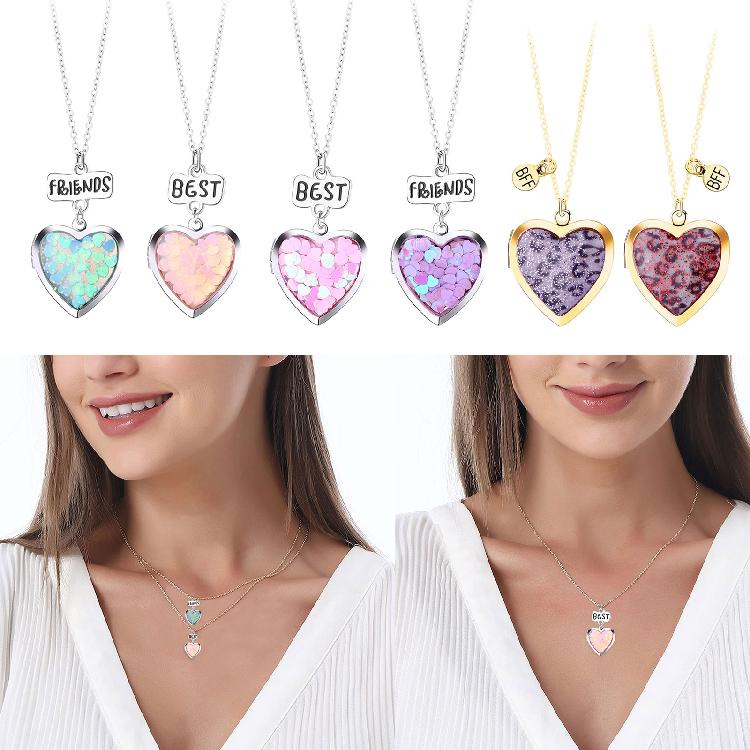 2x/Set Heart-shaped Pendant Necklace Best Friends Necklaces Photo Box Necklaces
