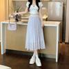 Polka Dot Chiffon Pleated Skirt Women's Summer Dot Midi High Waist Drape Slimming Versatile A-Line Skirt