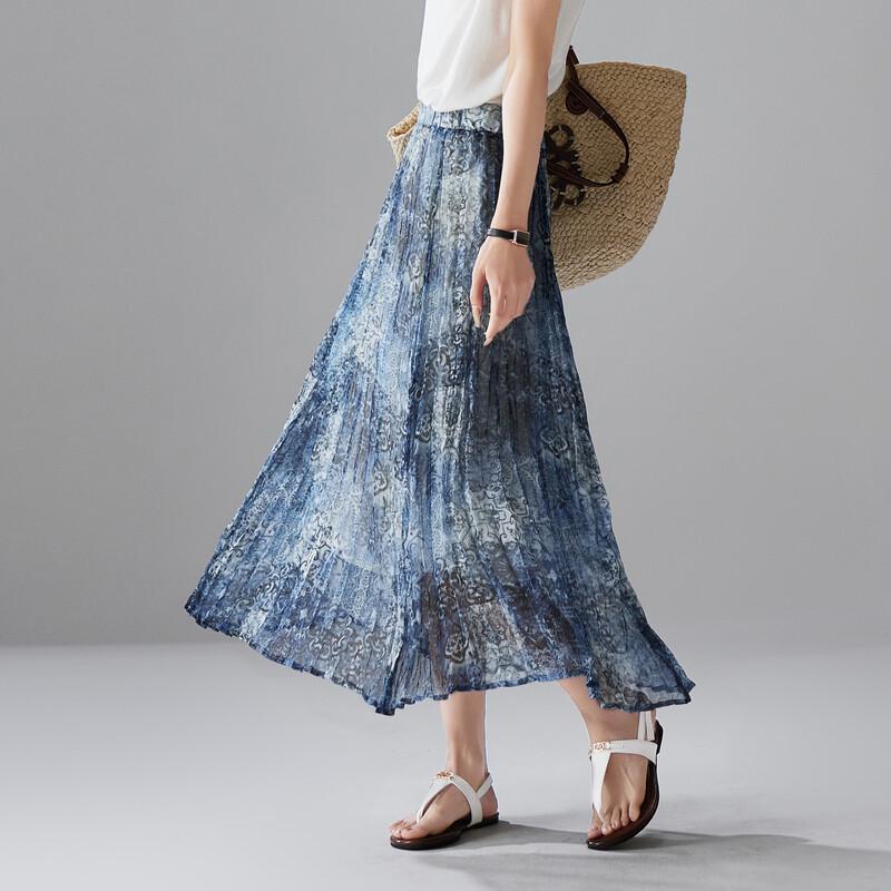 SOFSIL 2026 Summer Pleated A-Line Mid-Length Skirt 27/M
