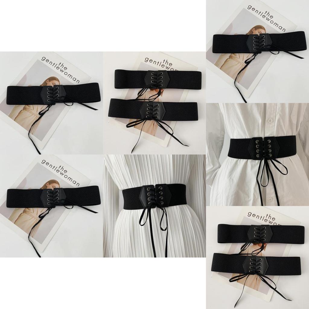Fashionable Black Elastic Waist Belt For Women With Stylish Wide Ribbon Design