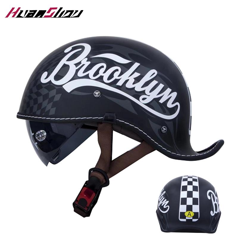 China 3C certification retro motorcycle helmet pedal cruise helmet for men and women with sunscreen goggles half helmet.