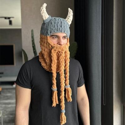 Halloween lustiger Huthut großer Bart Maske Kapuze dicker Wollfaden verdickt warm Herbst und Winter gestrickter Pullover