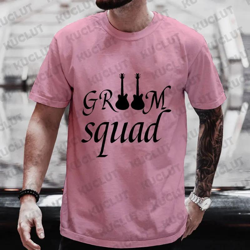 Guitar Graphic Tops Team EVG Groom Squad Best Man T Shirt Groomsman Tees Single Farewell Bachelor Stag Party Wedding Blouses