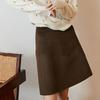 Spring Summer OL Retro Patchwork Woolen Skirt - Solid Brown, Hong Kong Style, Professional Japanese Design