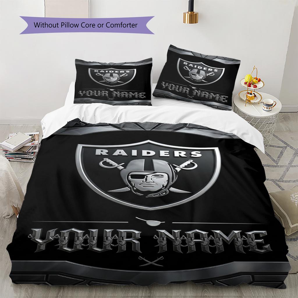 Name Individuelles Las Vegas Raiders Logo Muster Bettwäsche Set Bettbezug Kissenbezug Heimdekoration Geschenk (1 Bettbezug + 2 Kissenbezüge, ohne Füllung)