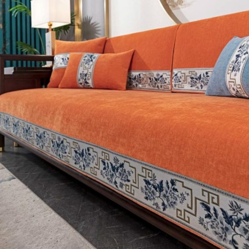 Chinese Style Antique Sofa Cushion High End Anti Slip Sofa Cover Snow Resistant Seat Towel Cloth Living Room Sofa Protective Mat