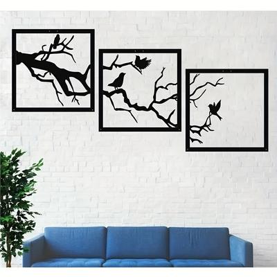 3 Panel Bird Branch Metal Wall Art Home Decor Hanging for Living Room