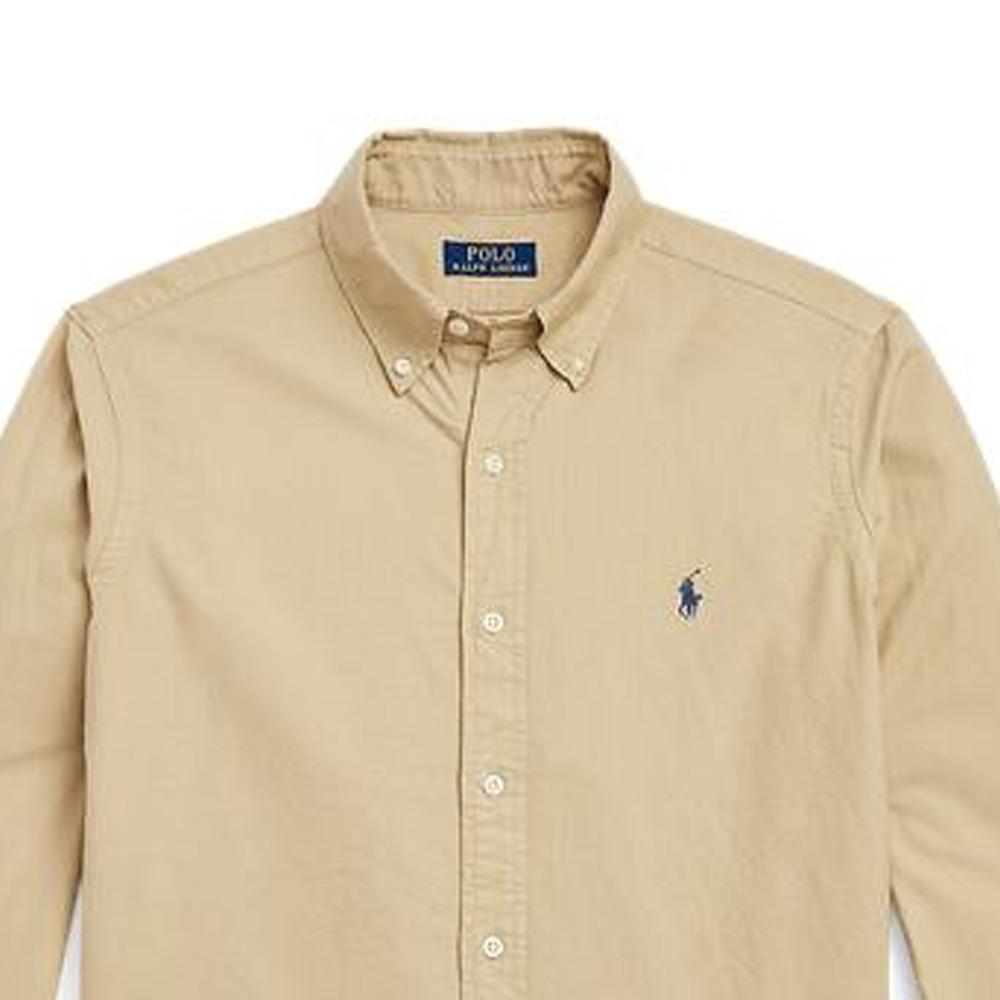 Polo Ralph Lauren Solid Color Polo Collar Long Sleeve Shirt Men shirts Brown MNPOWOV16822687-260