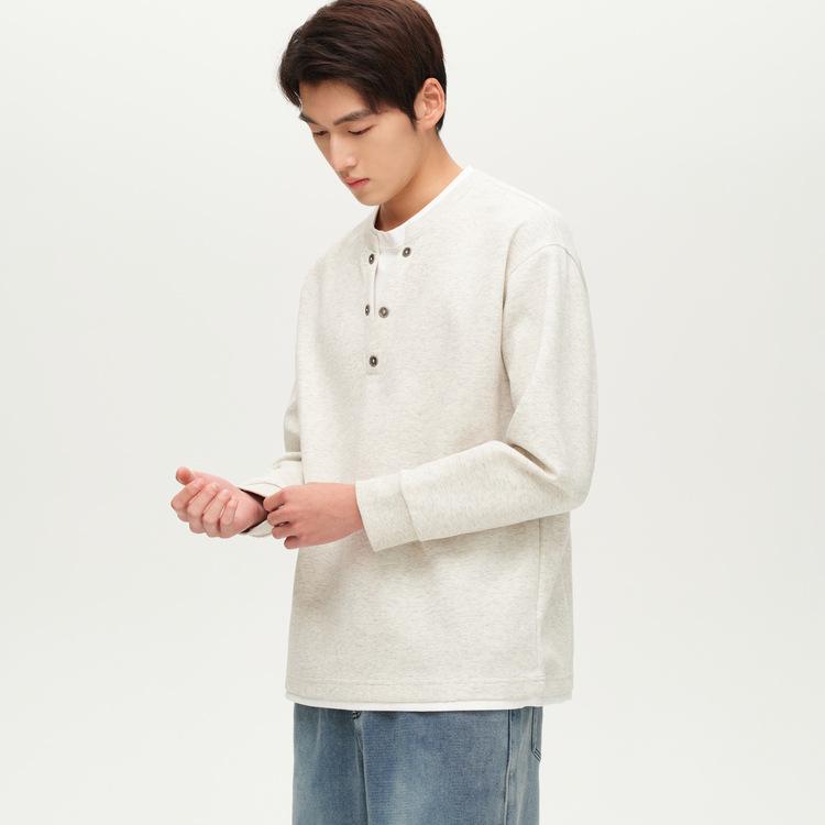 WOOG2005 Men s Gray Two-Piece Henley Collar Pullover Hoodie, Autumn/Winter 2025 2XL