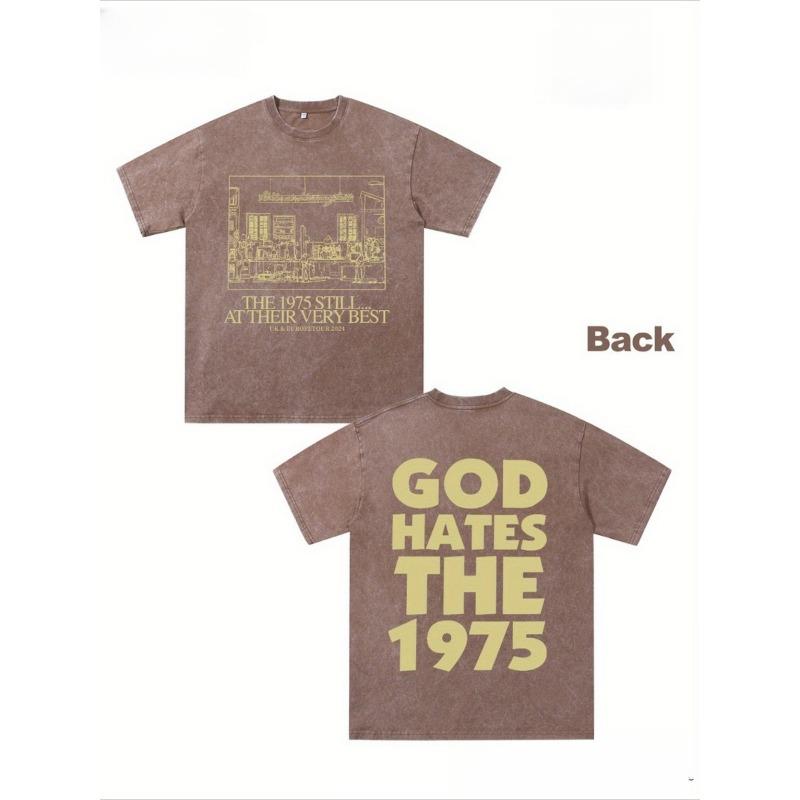European Size Y2K Retro Character Men'S Distressed Tee Urban Style Playful Design God Dislikes The 1975 The 1975 at Their Peak Festivity Gift