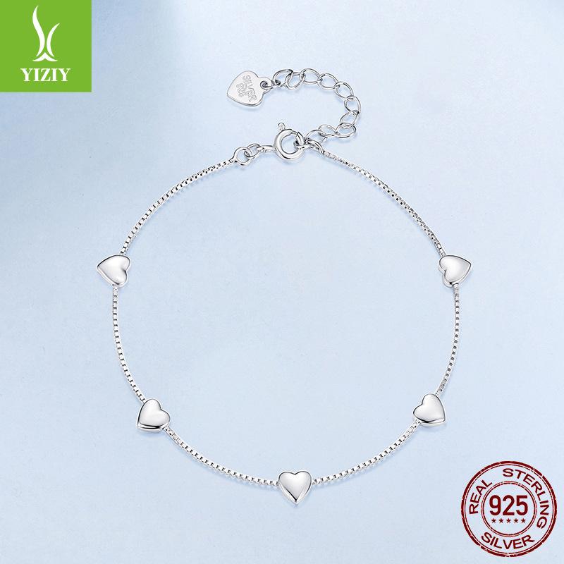 Simple Love Whole Body Silver Bracelet, Sweet Girl Heart S925 Sterling Silver Heart Bracelet Jewelry