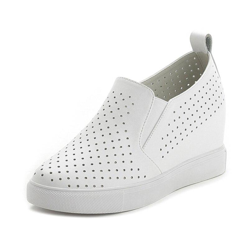 

Взуття зі 100% натуральної шкіри Жіночі кросівки Жіноче взуття для збільшення Літнє взуття з дірками На плоскій платформі Біле взуття 39 білий