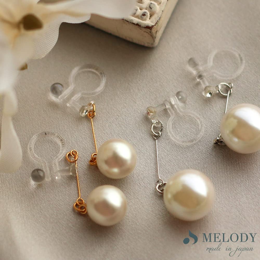 Made In Japan Resin Pearl Earrings Dangling Earrings [Melody Accessories] Non-Pierced (NT-J13) (Gold, 1cm)