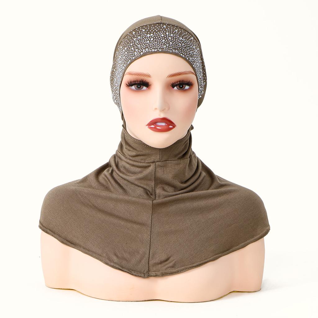 Muslimische Frauen Sofort-Hijab Islamische Einfarbige Innenkappe Malaiische Doppelkinn-Unterkappe Damen Kristall Hanf Mützenhut Tuban Bandana