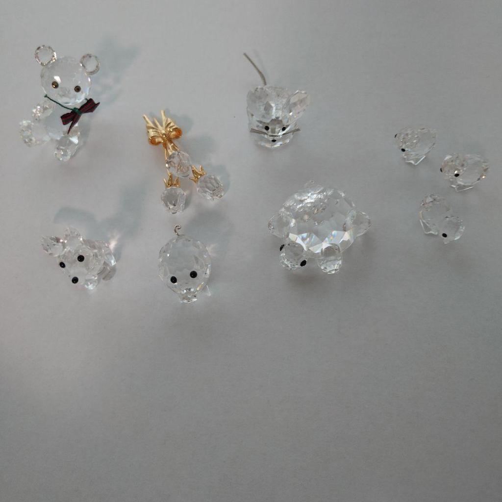 Used Brass frame glass display case and 7 types of Swarovski
