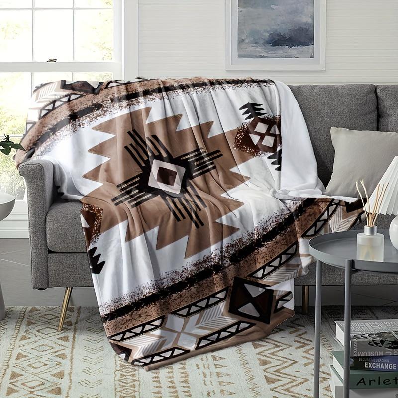 VIKAMA Southwest Geometric Throw Blanket Flannel Machine Washable Lint-Free Wabi-Sabi Style Living Room Bohemian Theme Decor